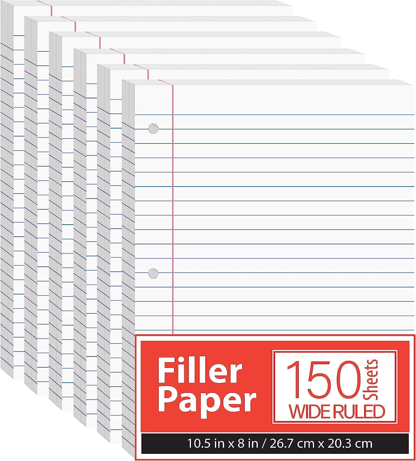 Notebook Paper, Loose Leaf Paper, Wide Ruled Notebook Paper, 10.5” X 8