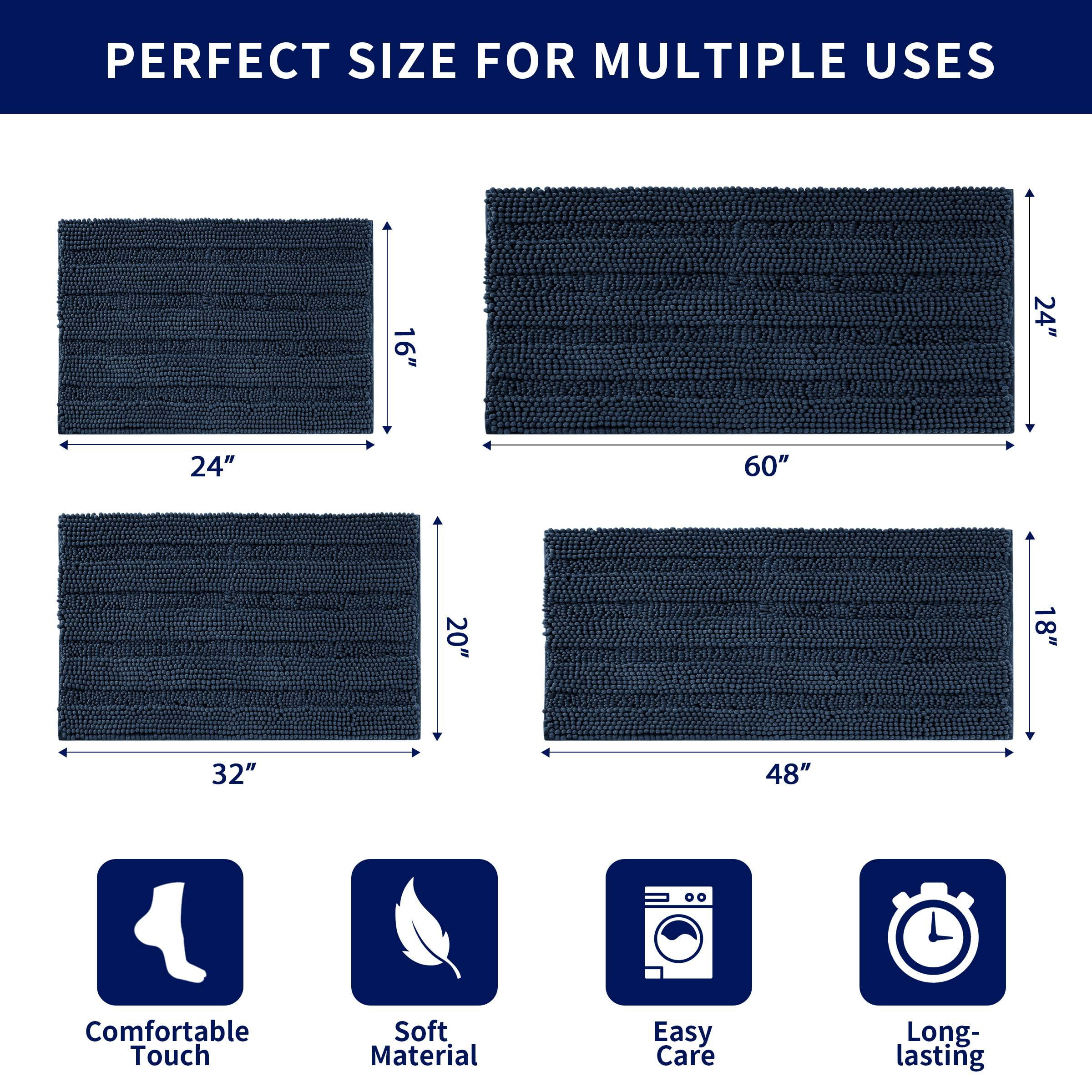 Subrtex Bathroom Rugs Non-Slip Chenille Soft Striped Plush Bath Mat (Navy, 24"x60")