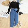 thumbnail image 2 of LUOGENLI Girl Summer Outfits Size 10-12 Girls Casual Solid Color Long Sleeve Crew Neck Top Lace up Loose Wide Leg Pants Suit Girls Summer Outfits Size 12-14 6-7 Years, 2 of 9