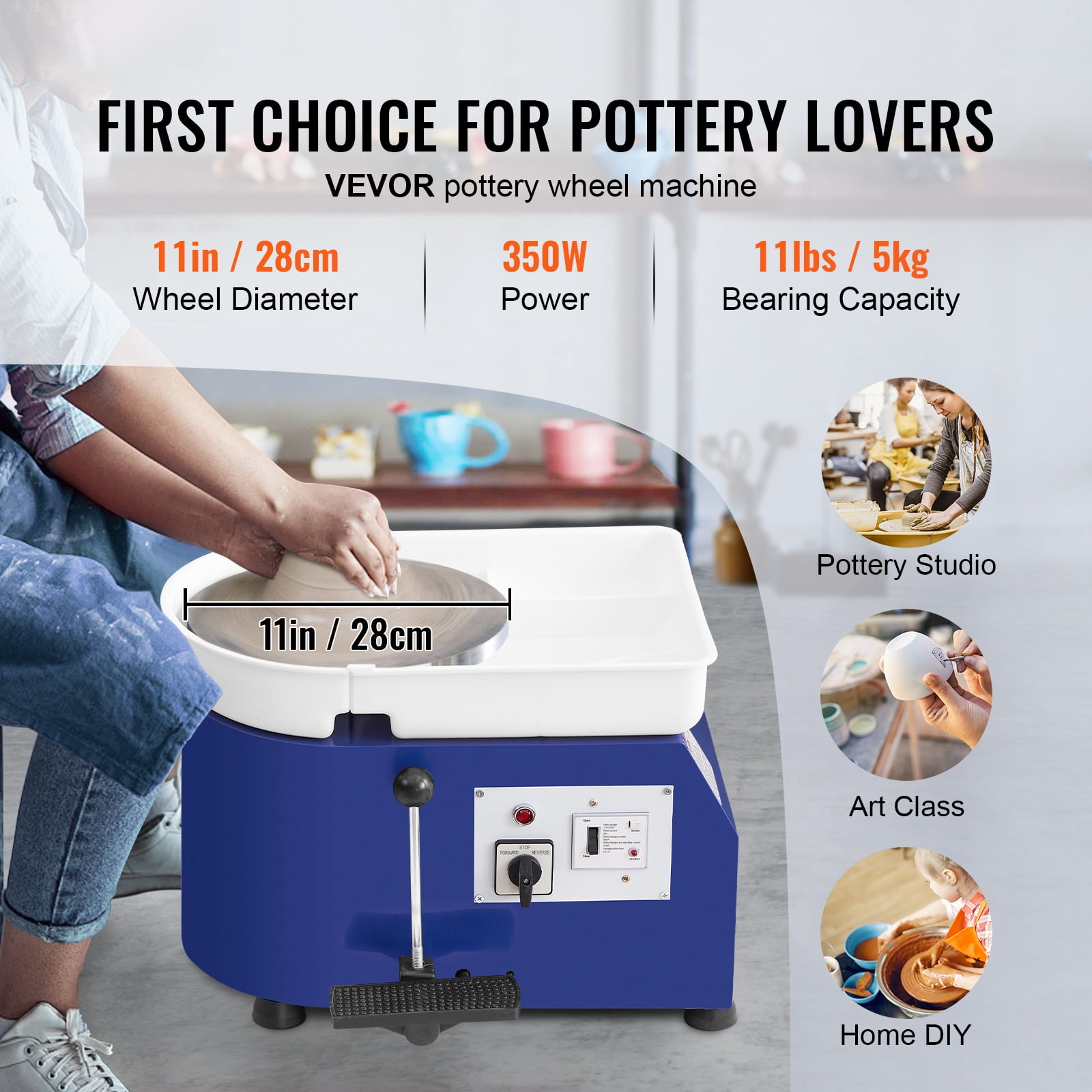 KFFKFF 11in Ceramic Wheel Pottery Wheel Foot Pedal Sculpting Tools Apron 350W