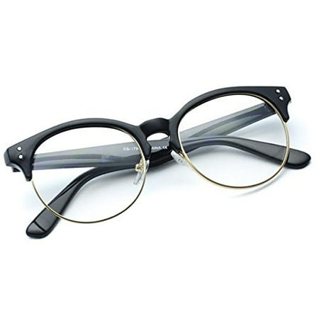 Clear Half Frame Round Retro Non Prescription Glasses