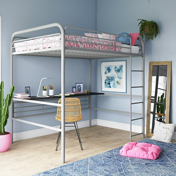 DHP Metal Loft Bed with Desk, Full Size Frame, Gray Metal/Black Desk