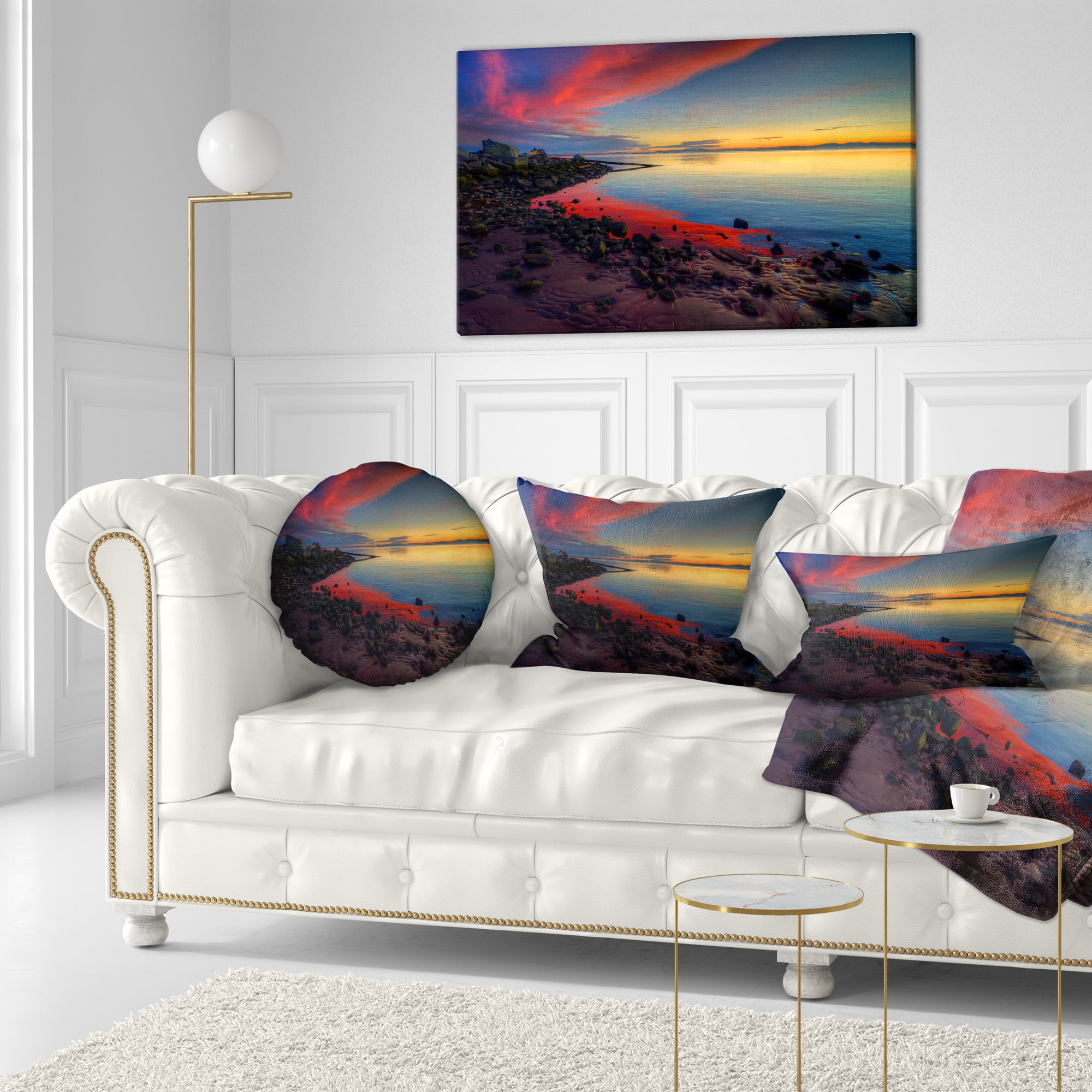 Designart Blasts of Color at the Sunset - Seashore Throw Pillow - 12x20
