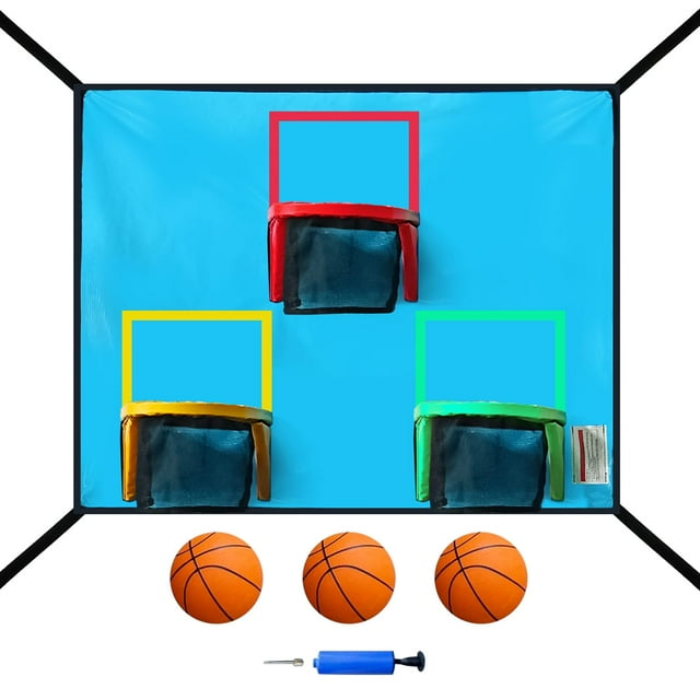 Trampoline Basketball Hoop With 3 Hoops and Balls - Lightweight, Universal Attachment, Easy to Install