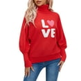 thumbnail image 2 of Women's Valentine's Sweater Turtleneck Long Sleeve Letter Print Loose Knit Pullover, 2 of 4