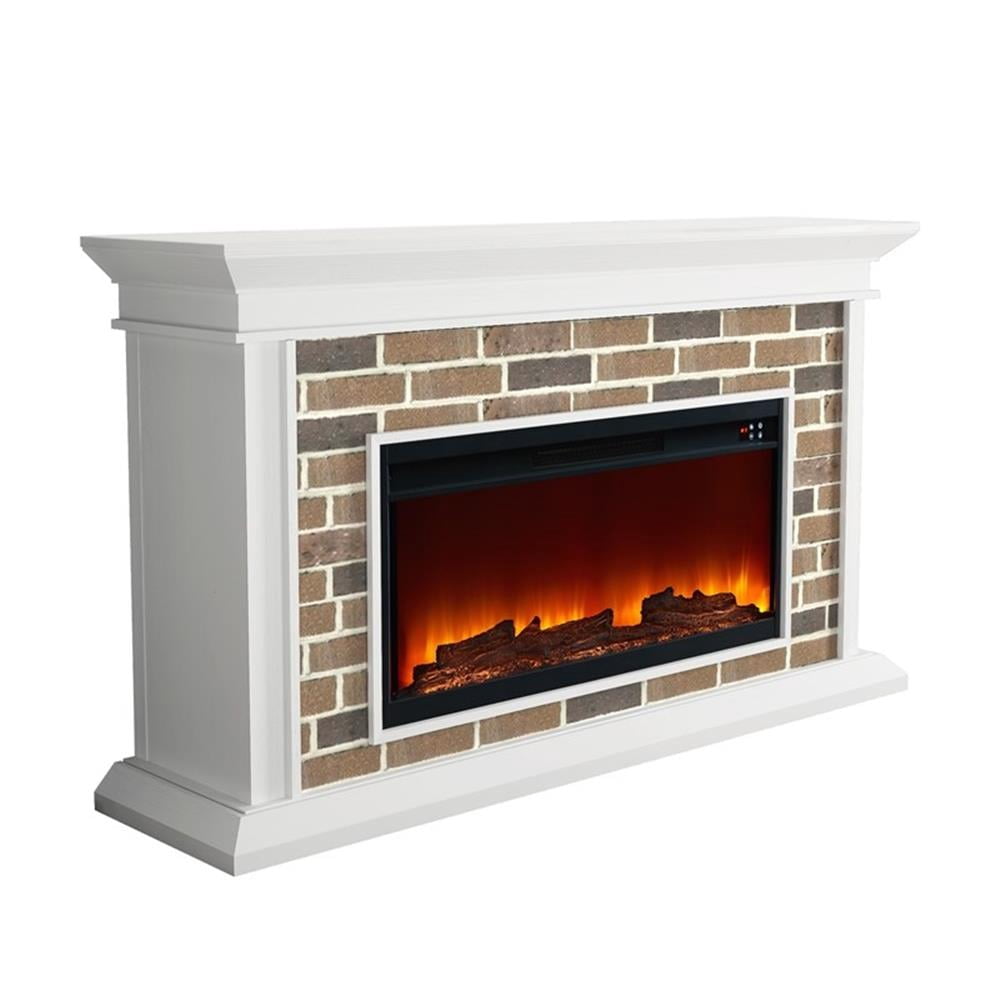 LIVILAND 60" Freestanding Electric Fireplace with Faux Brick Mantle - White