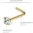thumbnail image 5 of 10PCS 20G Surgical Steel Heart Star Flat Ball Clear Diamond CZ Nose Stud Rings L Shaped Piercing Jewelry Gold, 5 of 6