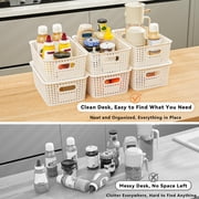 VOZOGO 10PCS Small Plastic Storage Baskets with Lid Stackable Bins with Labels Container for Organizing Storage Box for Shelves Office Cabinet Drawer,Cream White