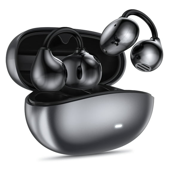 Cshidworld Clip on Earbuds, Open Ear Headphones Wireless, Bluetooth 6.0 with Mic, 50H Playtime, Waterproof, Noise Cancelling, Small-Ear Fit, Lightweight for Gym Running Sport, Black
