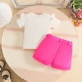 thumbnail image 6 of Toddler Outfits for Girls 2 Piece Floral Print Crew Neck Ruffles Short Sleeve T Shirt And Shorts Daily Wear Baby Girls' Clothing Sets Hot Pink 12 Months-18 Months, 6 of 6