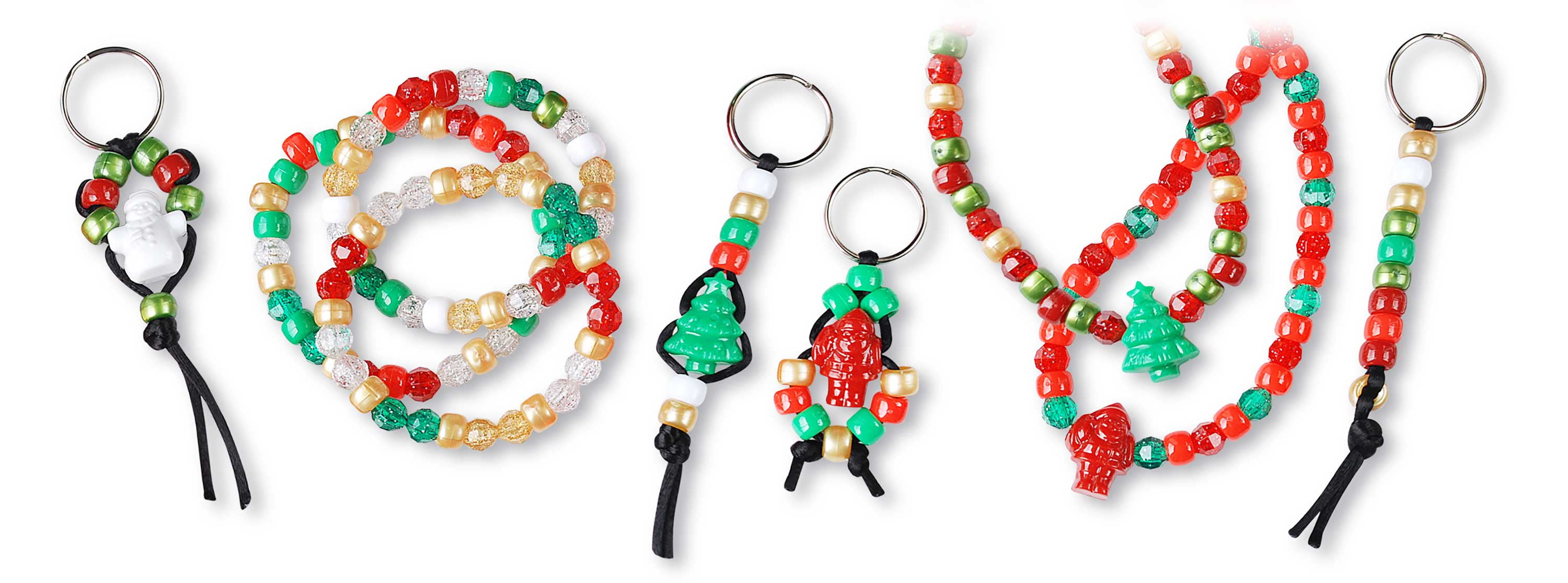 The Beadery Christmas Festive Beaded Buddies, 6 Beaded Backpack Buddies, Plastic Beads, Craft Kit