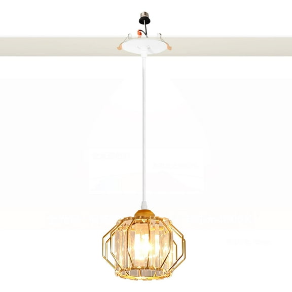 Kiven Can Lights Retrofit Recessed Lighting with E26 Power Outlet Adapter, 4/5 Inch Replacement Conversion Kit,1-Light Crystal Modern Pendant Lighting for Living Room Kitchen Island Gold XDD363