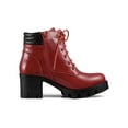thumbnail image 4 of BLISSFUL STEP Women's Boot Rounded Toe Side Zip Combat Block Heel Ankle Boots Red 9.5, 4 of 9