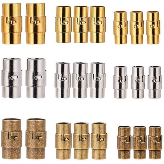 1 box 32 sets 3 Size Magnetic Screw Clasps Barrel Leather Cord Ends Necklace Bracelet Jewellery Clasps with Reinforced Magnetic Buckle for Jewellery Making Accessory