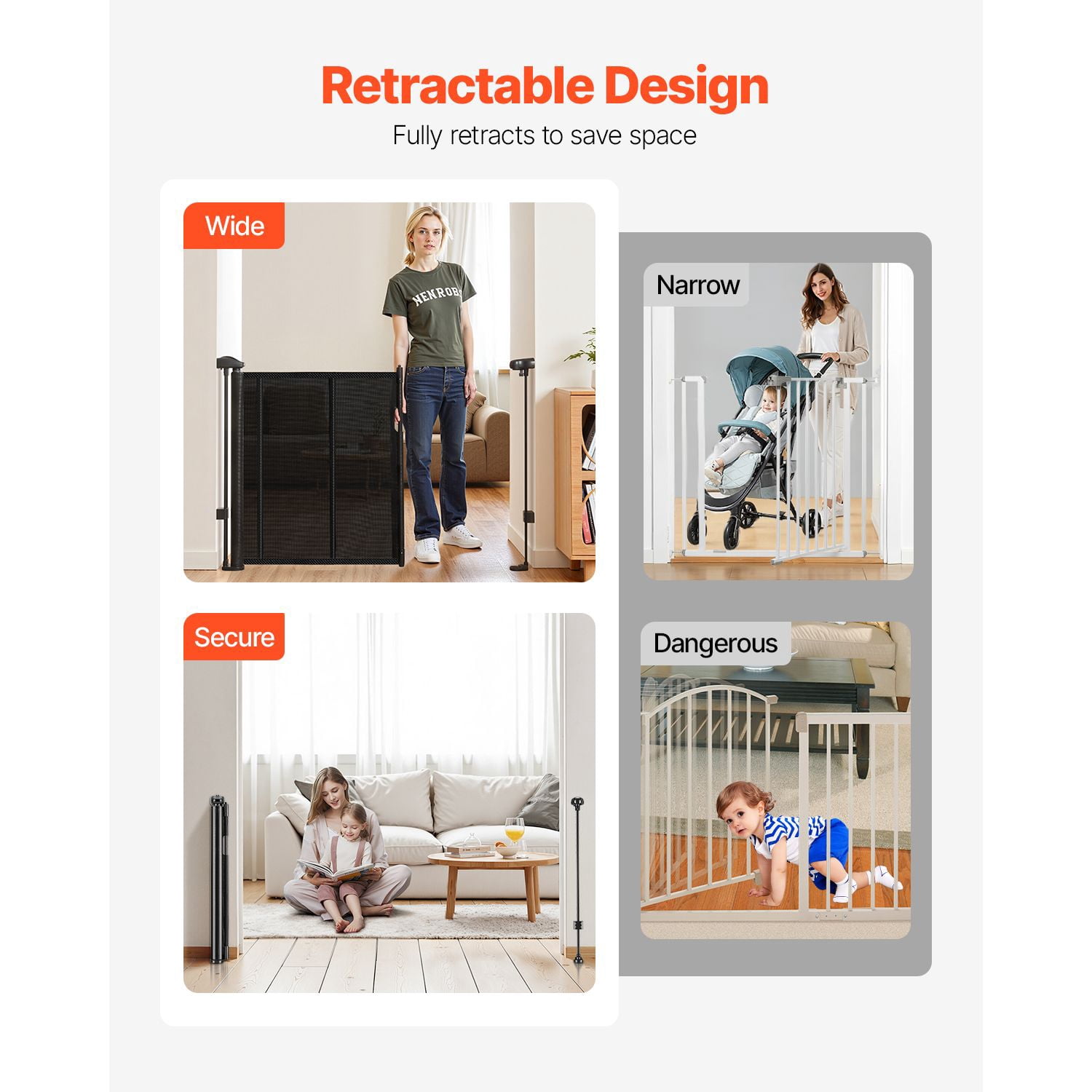 Retractable Baby Gate 31" Tall x 71" Wide, Black Mesh, Anti-Crawl Bottom Strip, One-Hand Operation, for Indoor Stairs Doorways