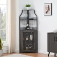 thumbnail image 3 of 61-pulgada de altura dark wood industrial de esquina wine bar gabinete con 5 niveles adjustable estantes, glass holder y mesh door para liquor y glasses, 3 of 9