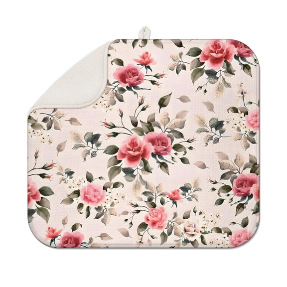 Pioneer Flower Floral Print Pattern Dish Drying Mat for Kitchen 1 Pack, Ultra Absorbent Microfiber Dishes Drainer Mats,16"x18"