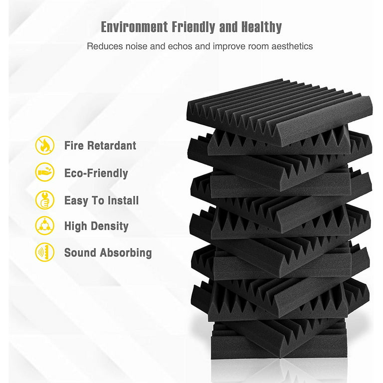 Acoustic Foam Panels - Pyramid Recording Studio Wedge Tiles - 2 X 12 X  12 Isolation Treatment for Walls and Ceiling (12 Pack, Black)