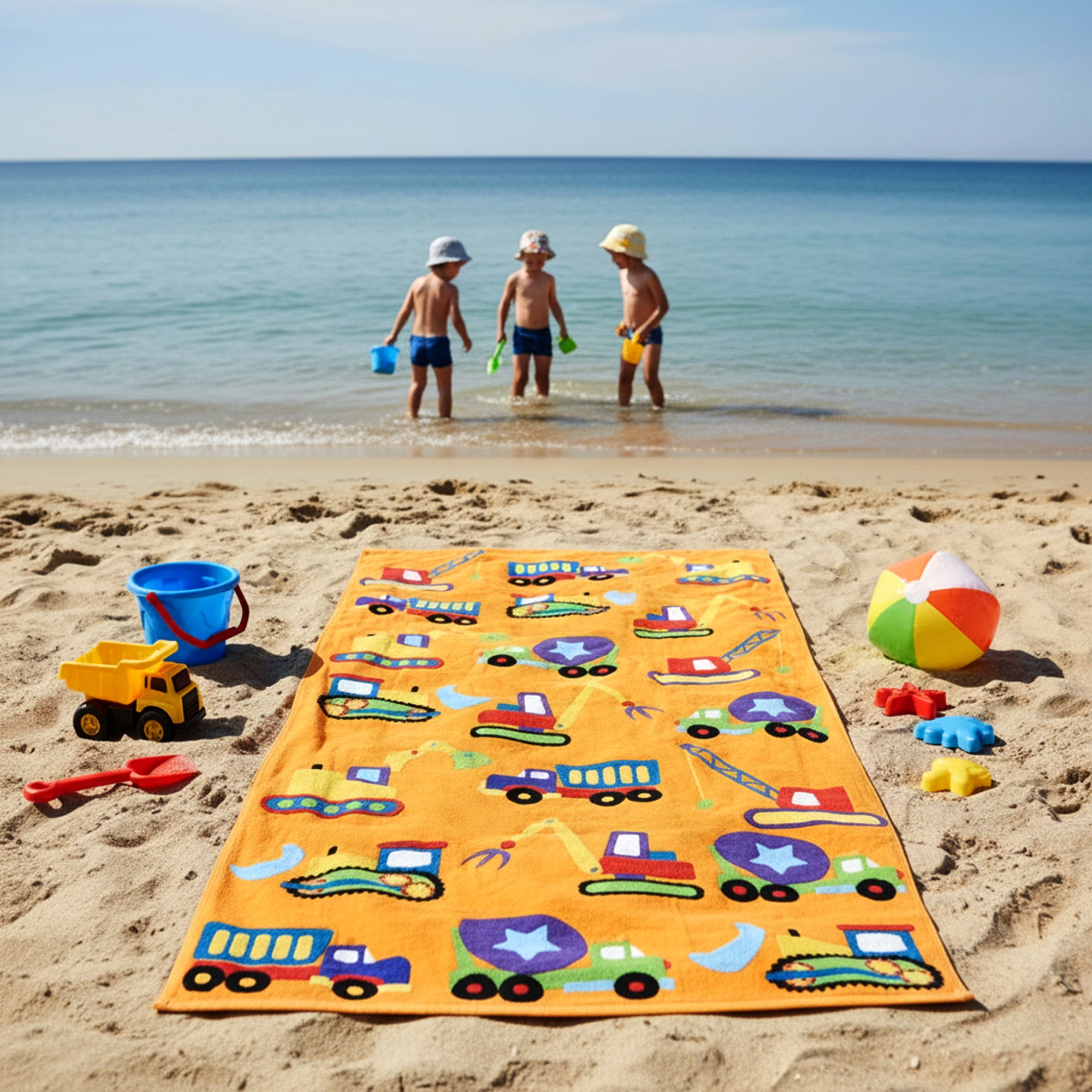 Wildkin Kids 100% Cotton Beach Towel for Boys and Girls (Under Construction)