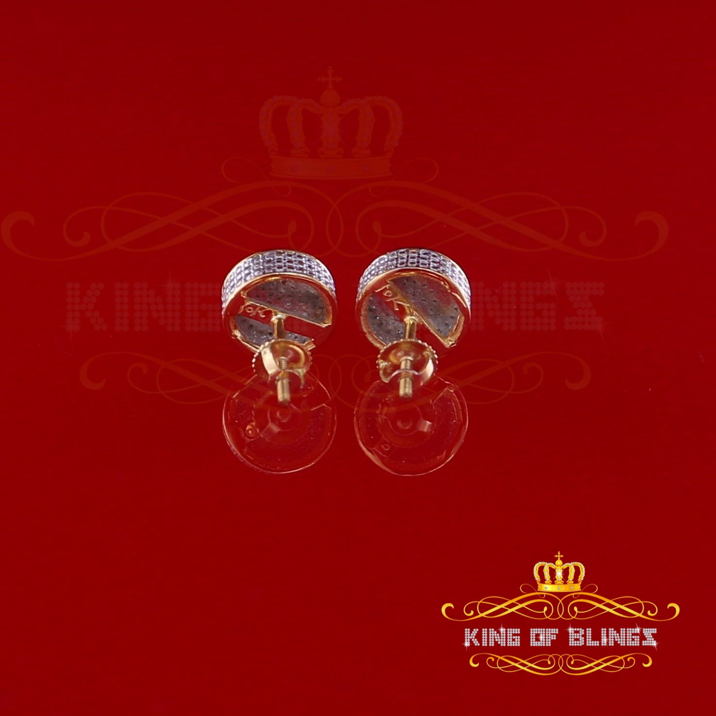 King of Bling's 10K Real Yellow Gold Real Diamond 0.25CT Men's/Women's Round Stud Micro Earring
