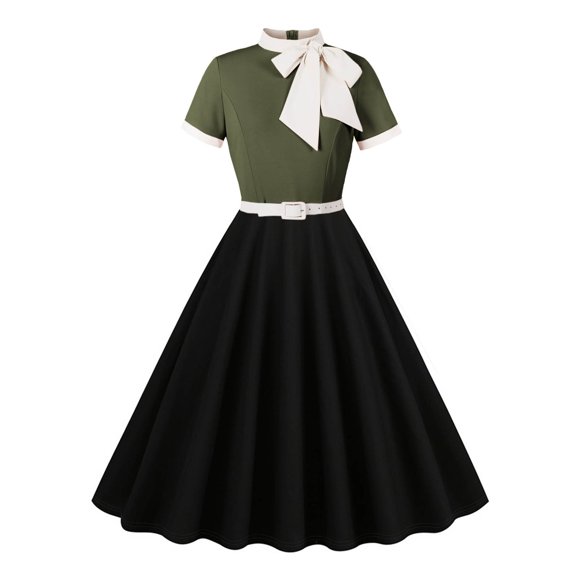 Xqxayjr Women 1950s Vintage Floral Cocktail Swing Dress 50s Short Sleeve Audrey Hepburn Rockabilly Prom Dress A Line Tea Party Dress