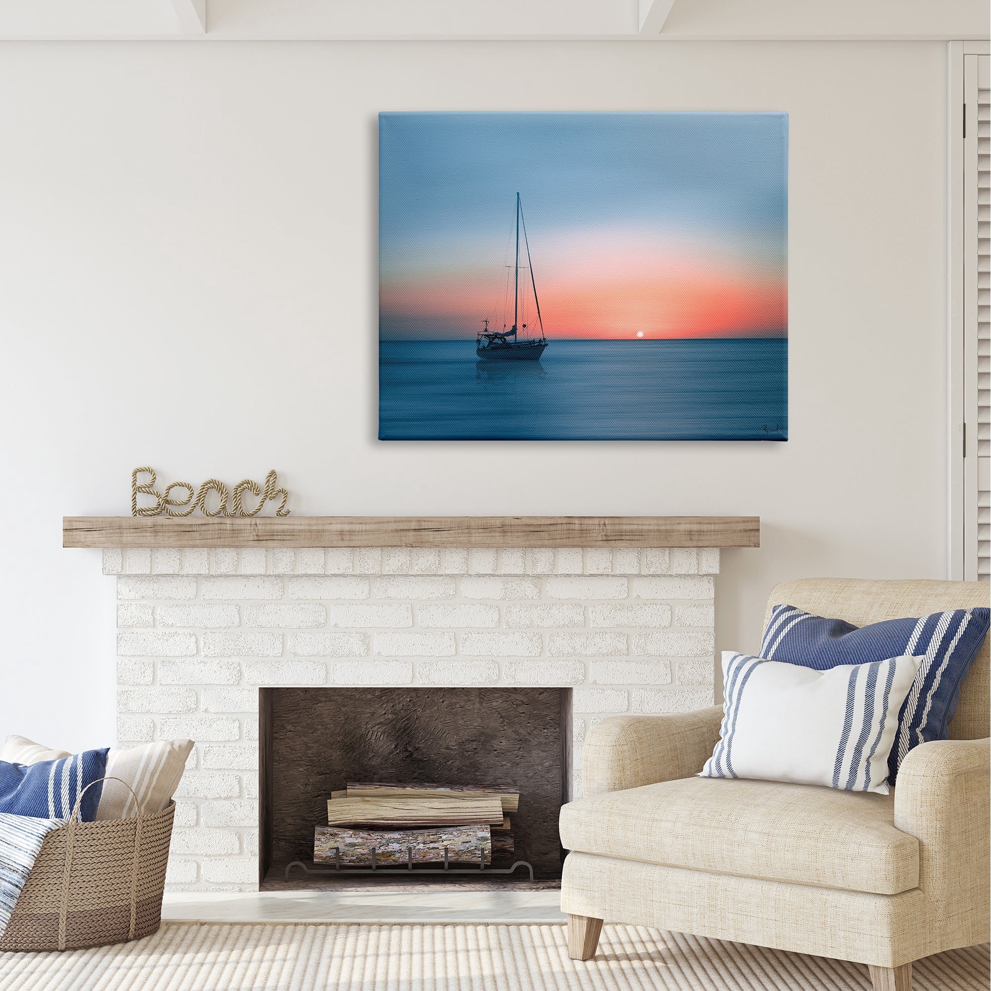 Stupell Industries Boat on Sunset Horizon Transportation Photography Gallery Wrapped Canvas Art Print Wall Art, 48 x 36