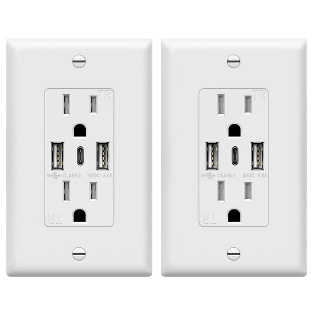 TOPGREENER Toma de Corriente USB Toma de Pared Tipo C de 3 Puertos, Enchufe de Receptáculo de 15 Amperios, Toma de Corriente de Carga con Puertos USB, Compatible con iPhone Serie 15 y Más, Listado UL,