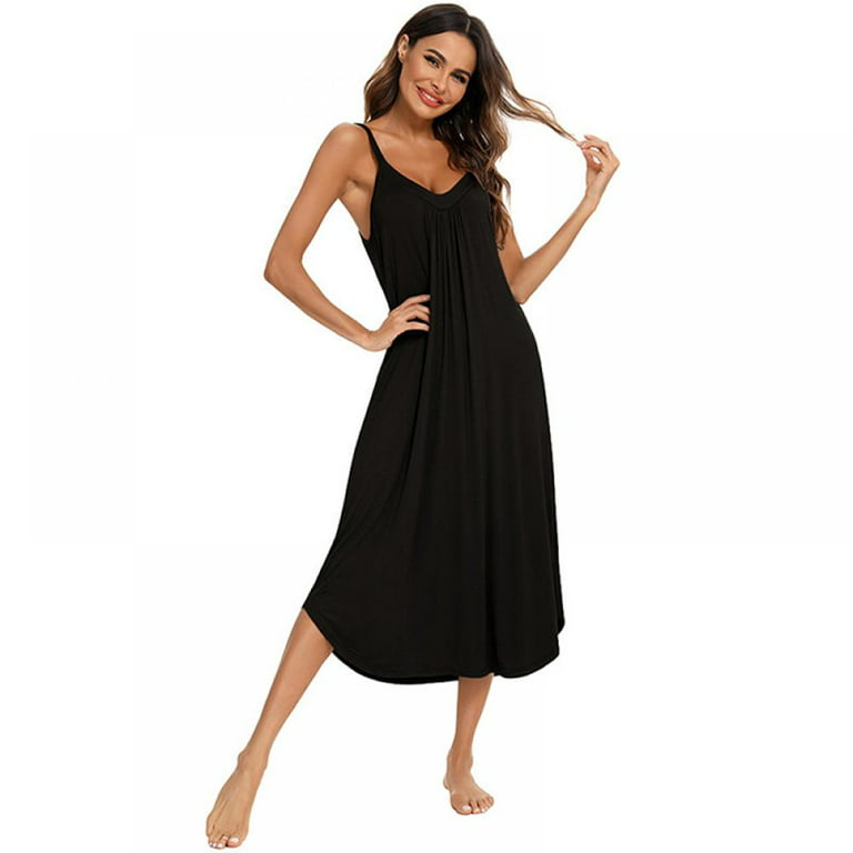 Women's Sleeveless Long Nightgown Fall Summer Full Slip Sleep Dress Soft  Nightshirt Chemise Sleepwear Lounge Dresses 