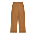 thumbnail image 3 of Women Capri Pants High Waist Drawstring Pants Comfortable Soft Trousers Holiday Wear Beach Casual Pants Knit Pants Fall Work Clothes for Women Casual Loose Pants for Women Womens Work Clothes Business, 3 of 4