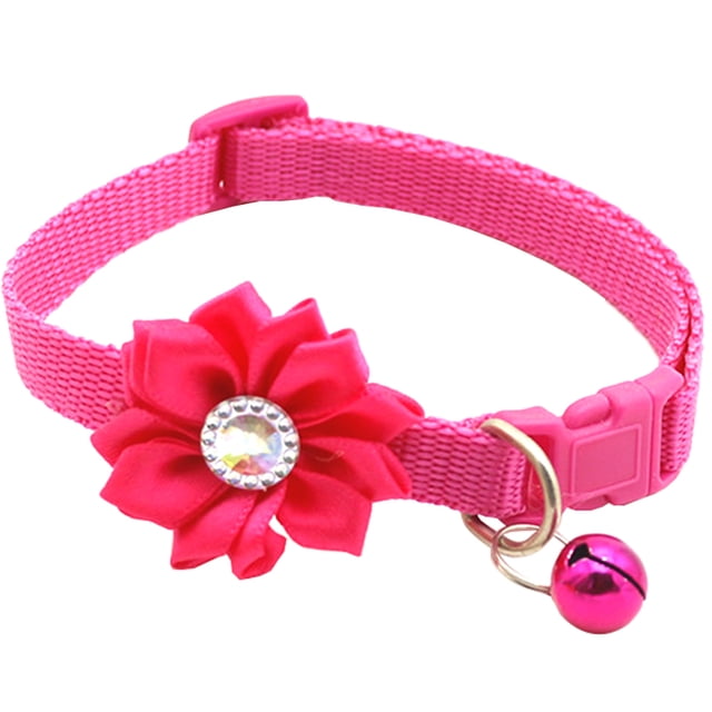 Flower Pet Collar Adjustable Rhinestone Cute Kitten Collar Bell Dog Collar