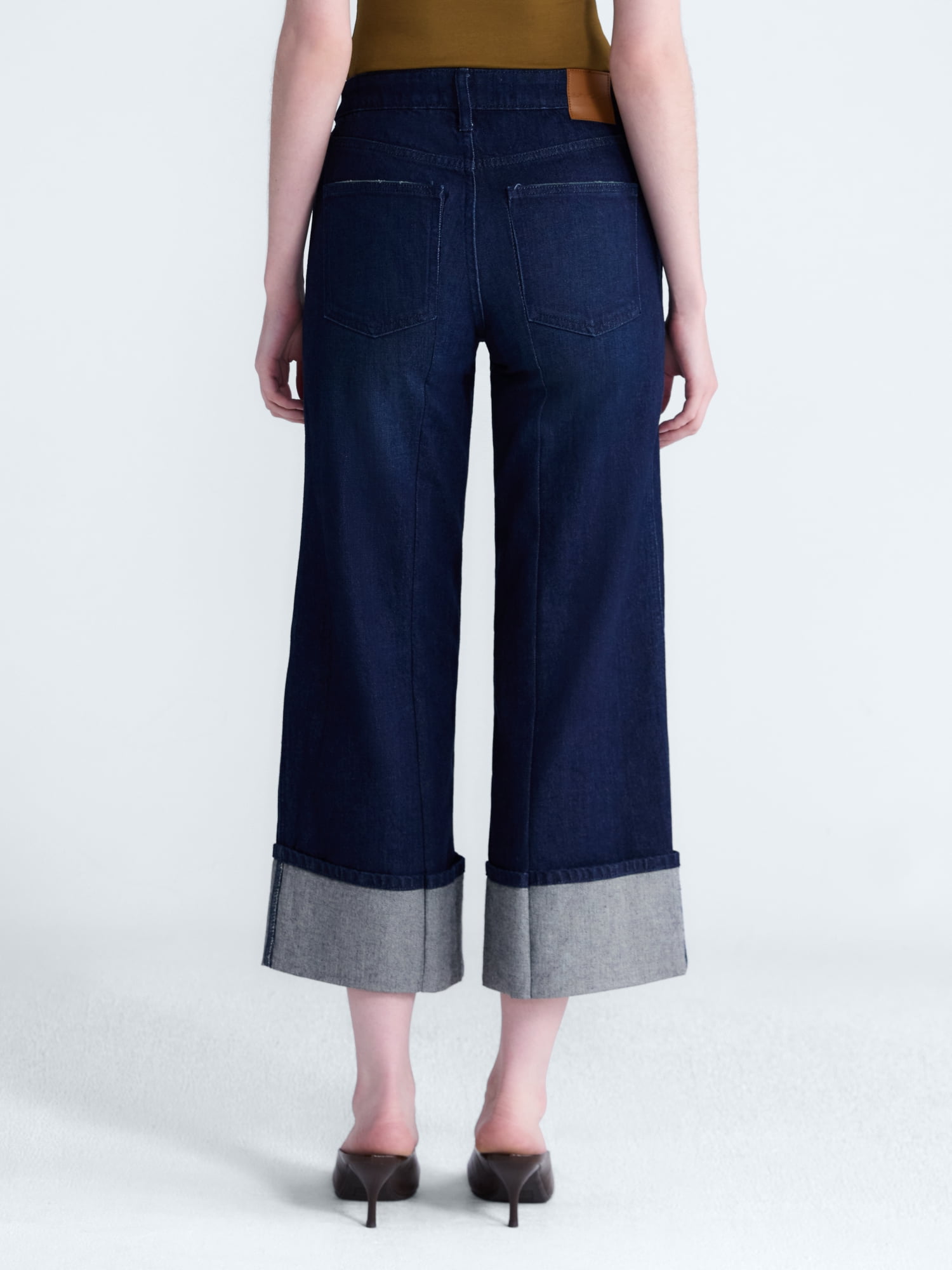 Scoop Women's and Women's Plus Mid Rise Cuffed Wide Leg Jeans, Sizes 0-28W