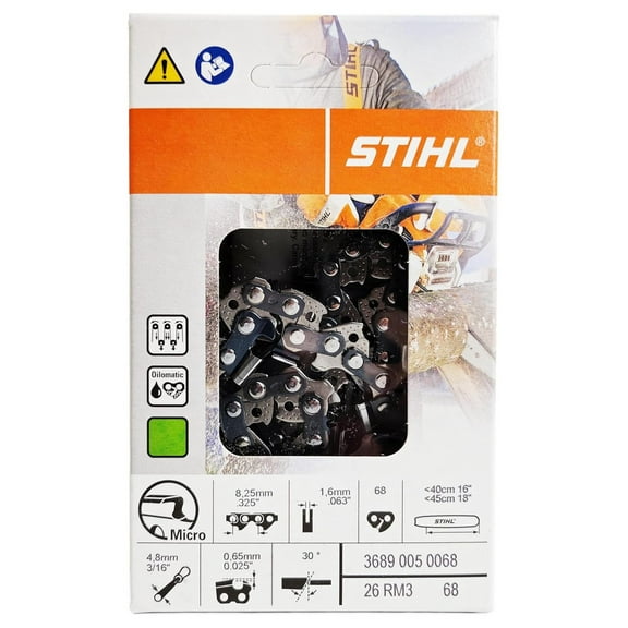 Genuine 18" Chainsaw Chain 0.325" Pitch, 0.063" Gauge, 68 Drive , Rapid Micro 3 (26RM3 68) Fits STIHL 025, 025C, MS250, MS251, MS251C-BE Chainsaws 3689-005-0068