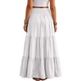 thumbnail image 4 of Yungyresw Women's Casual Maxi Skirt Elastic Waist Loose Flowy Tiered Skirts Boho Style Comfortable Solid A Line Skirt For Women White S, 4 of 7
