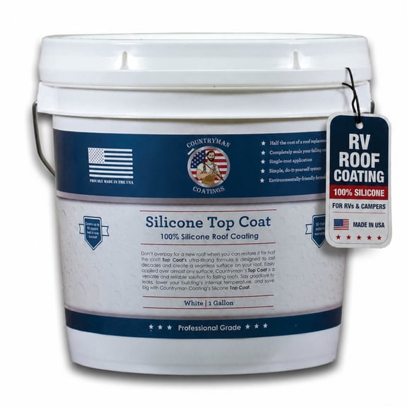 Countryman Coatings Silicone Roof Coating, White, 1 Gallon, Waterproof Roof Sealant for RV, Metal, EPDM, TPO & Flat Roofs