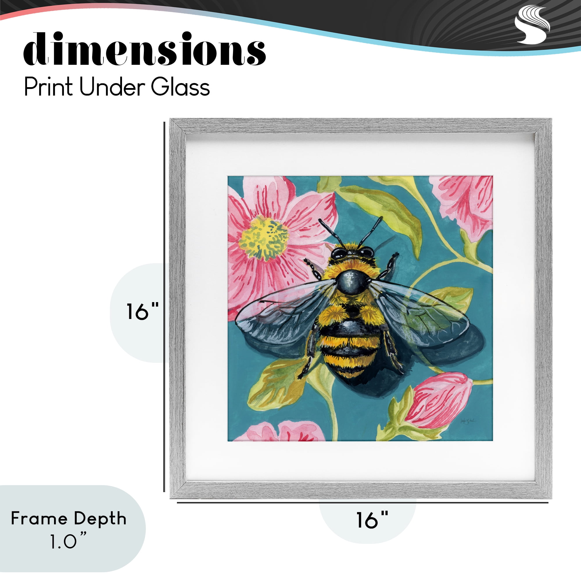 Stupell Industries Fuzzy Bee On Floral Pattern Gray Framed Print Under Glass, design by Kate Jarvik Birch