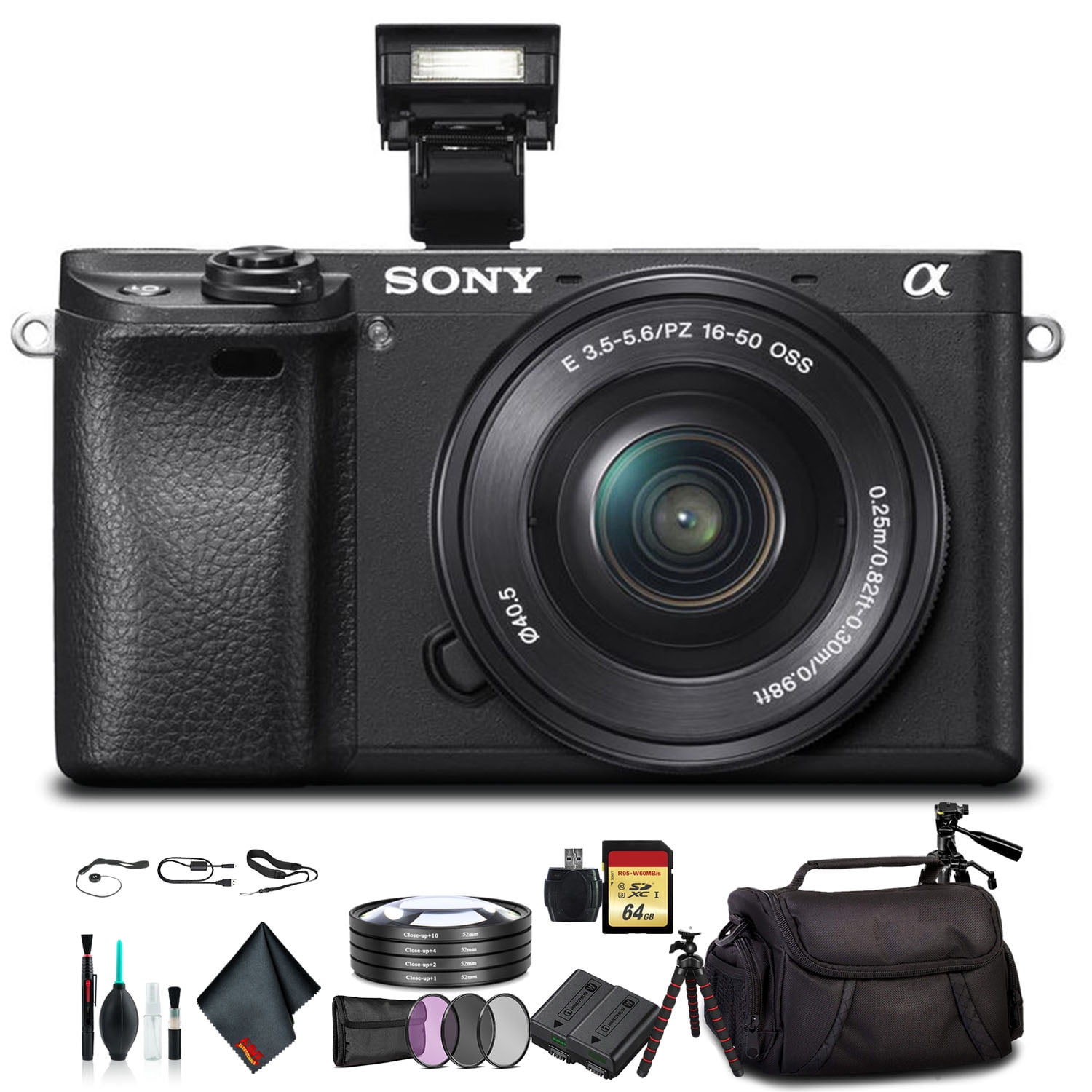 Sony Alpha a6300 Mirrorless Camera with 16-50mm Lens Black + Accessory Kit (International Model)