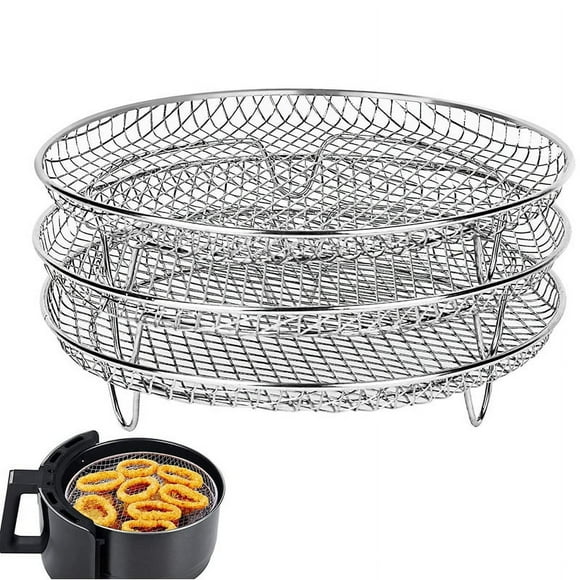 8-Inch 3-Layers Air Fryer Rack Stackable Grid Grilling Rack Stainless Steel Round Rack fWV2466