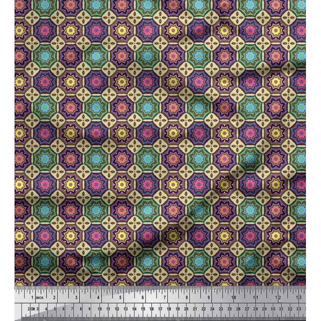 Soimoi Poly Georgette Fabric Floral Mandala Print Fabric by The Yard 52 Inch Wide