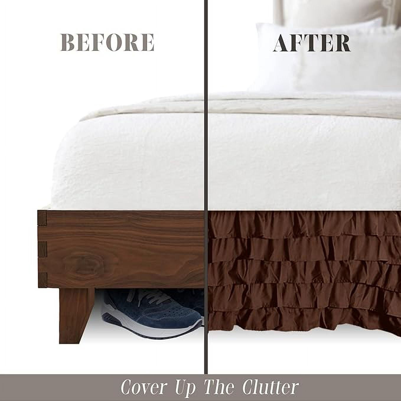 Mocassi Multi-Ruffle Bed Skirt, Wrinkle and Stain Resistant, 1500 Thread Count, 15 inch Drop, Twin, Chocolate Brown