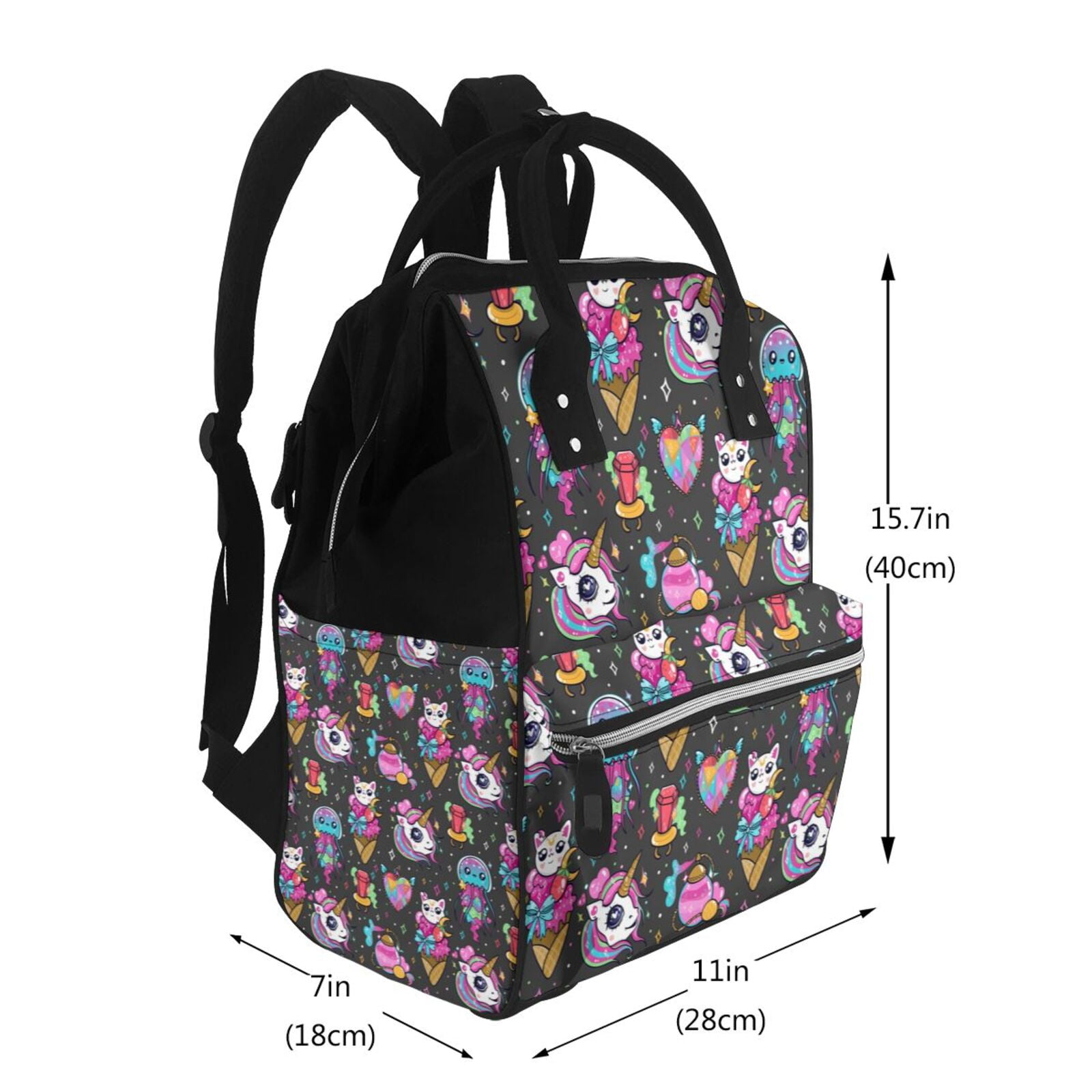 Defioc Rainbow Unicorn And Cat Icecream for Baby Diaper Bag Backpack - Baby Bag for Boys & Girls - Diaper Backpack - Large Travel Diaper Bags- Baby Registry Search & Shower Gifts