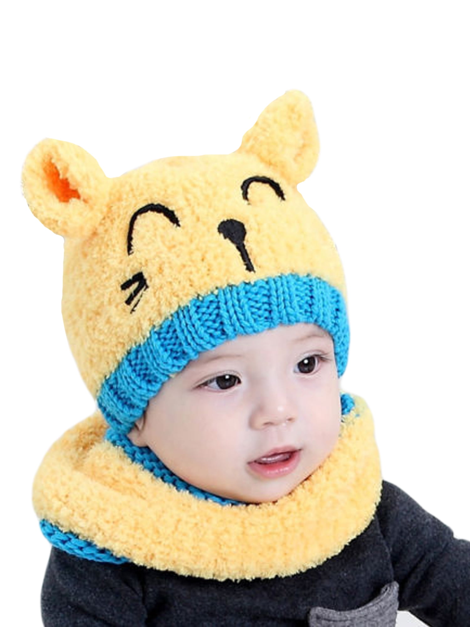 Pudcoco Toddler Kids Baby Winter Beanie Warm Hat Hooded Scarf Knitted
