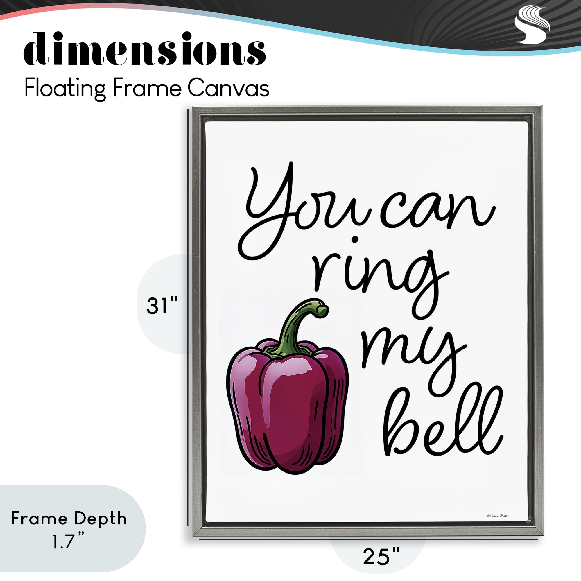Stupell Industries Ring My Bell Pepper Gray Framed Floater Canvas Wall Art, design by Susan Ball