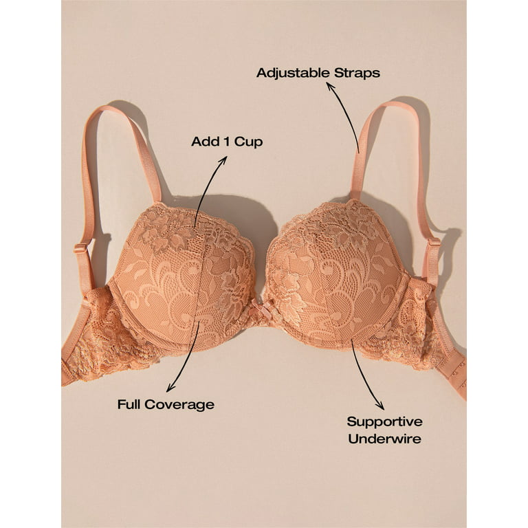 Deyllo Women's Sexy Lace Push Up Padded Plunge Add Cups Underwire Lift Up  Bra, Orange 36C 