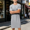 thumbnail image 2 of OVAFBAU Mens Robes Bathrobes Casual Summer Short Sleeve Crew Neck Thin Pocket Robe Sleepwear, 2 of 9