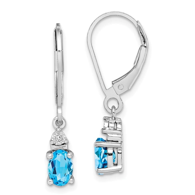 925 Sterling Silver Diamond Blue Topaz Earrings Drop Dangle