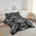 thumbnail image 4 of Adults Grey Damask Bedding Set Antique Victorian Baroque Comforter Set Queen Size,Gothic Vintage Floral Quilt Exotic Sugar Skull Duvet Insert,Gothic Bone Skeleton Bohemian Decor,Black, 4 of 7