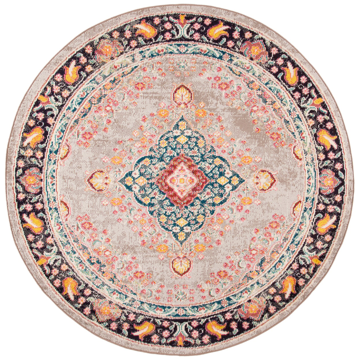 SAFAVIEH Madison Sonam Oriental Runner Rug, Grey/Fuchsia, 2'3" x 8'