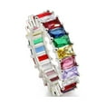 thumbnail image 4 of Savlano 18K White Gold Plated Cubic Zirconia Emerald Cut Multicolor Rainbow Eternity Ring Band, 4 of 6