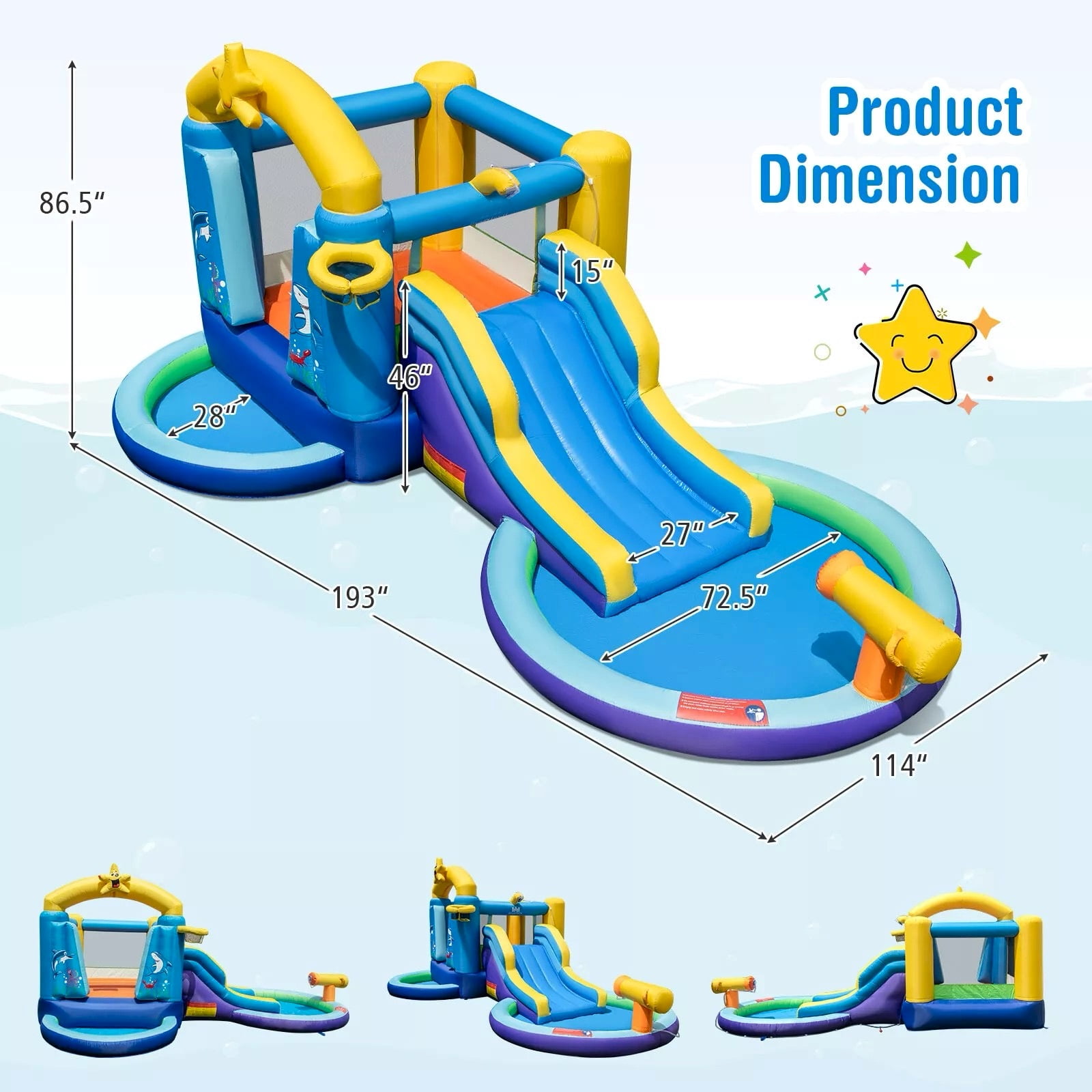 Auranook Kids Inflatable Water Slide Park Bounce Castle w/ 50 Ocean Balls & 735W Blower