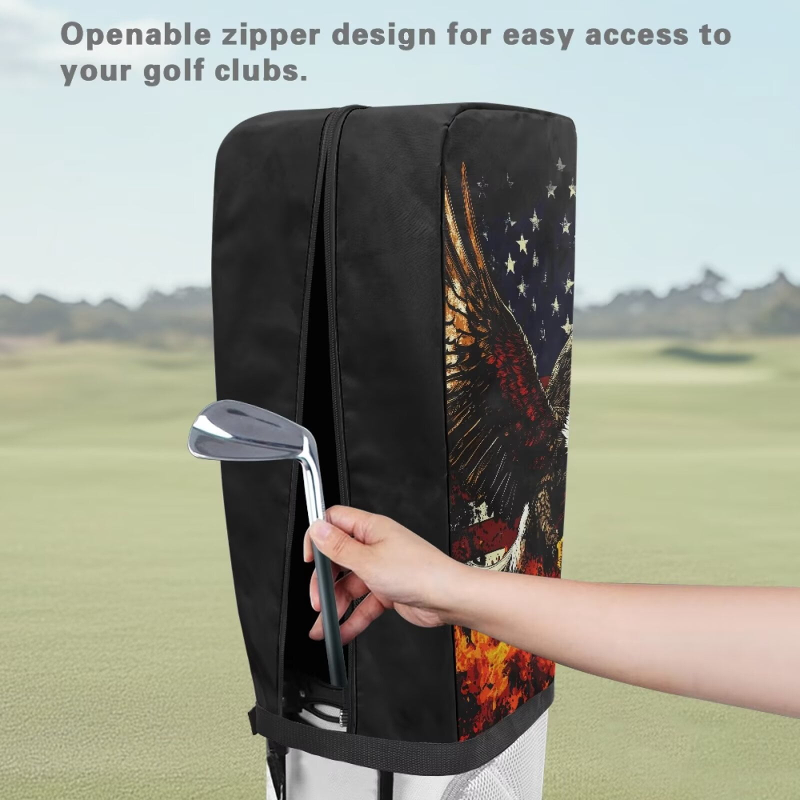 Chririnla American Flag Eagle Golf Bag Dust Cover Waterproof Hood with Snap Button Dust & Sun Protection for Clubs Universal Fit for Most Stand Bags, Cart Bags & Tour Bags